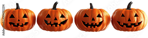 [Transparent Background PNG]Halloween Pumpkins in a Row