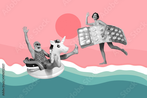 Bild auf Leinwand Composite sketch image design trend artwork collage of relax outdoors sea vacati