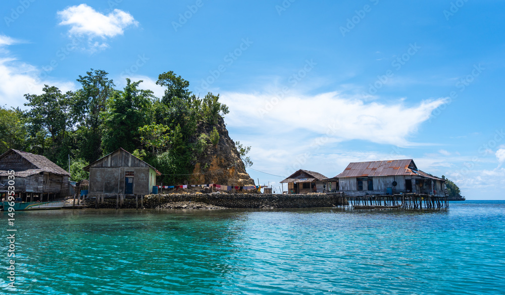 Fototapeta premium Traditional Bajo village on stilts, Togian Islands, Sulawesi, Indonesia