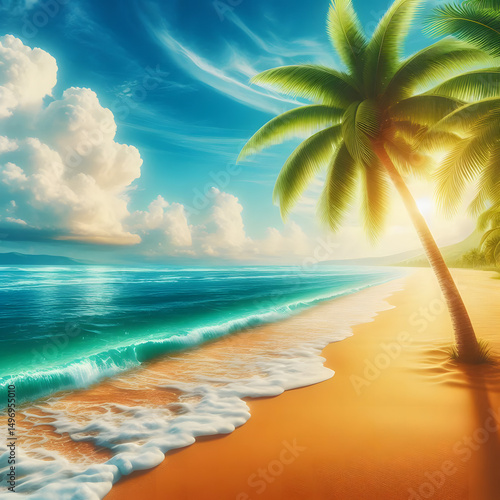 generate AI palm trees on the beach with a summer atmosphere