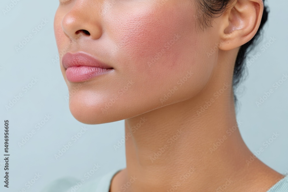 A Detailed Close-Up View of a Cheek That Reveals the Pronounced Redness Associated With Eczema. This Image Effectively Showcases the Visible Impact That This Skin Condition A Detailed Close-Up View of a Cheek That Reveals the Pronounced Redness Associated With Eczema. This Image Effectively Showcases the Visible Impact That This Skin Condition