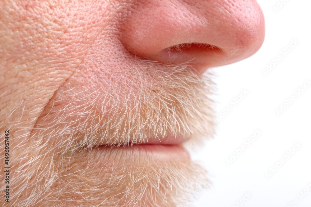 Obraz premium Close-up View Capturing the Intricate Details of Rough Skin Texture and Light Facial Hair, Revealing Natural Aging Patterns and Human Features in a Simple Setting With Neutral Colors