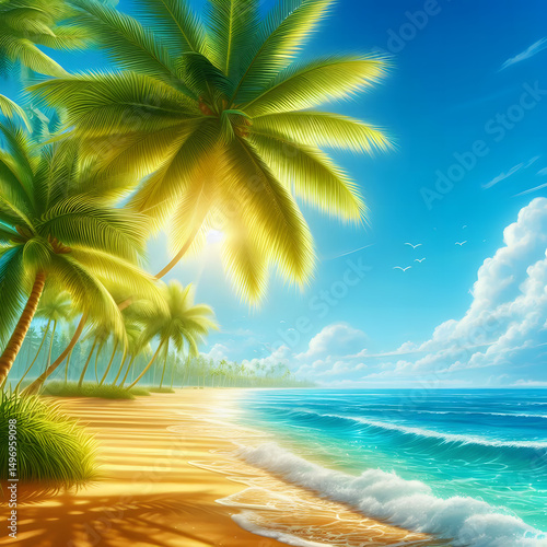 generate AI palm trees on the beach with a summer atmosphere