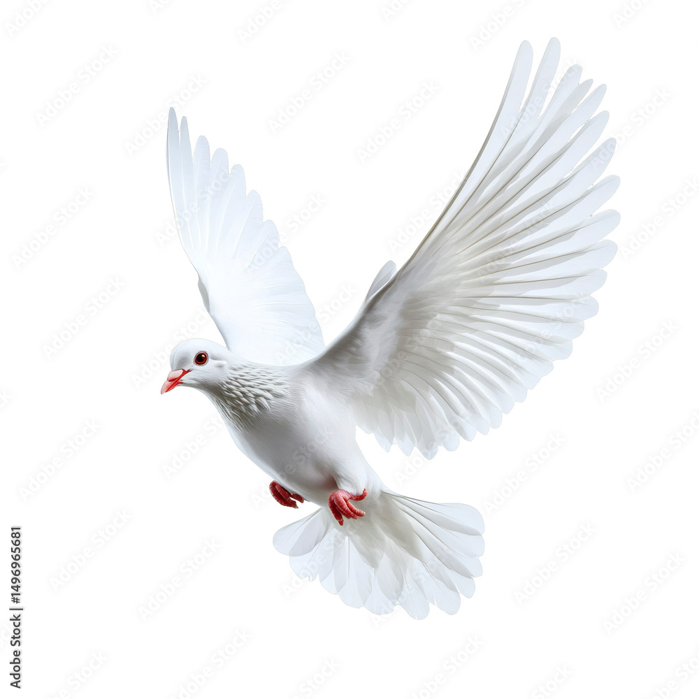Fototapeta premium [Transparent Background PNG]White Dove in Flight Against a White Background