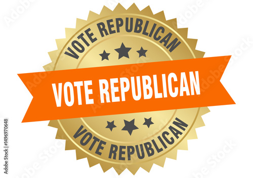 vote republican. vote republican round orange and gold label isolated on transparent background