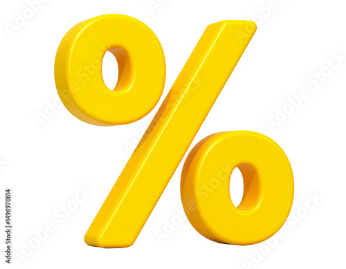 Yellow 3d percentage symbol isolated on a white background