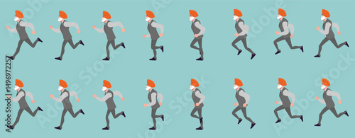 businessman running animation, run cycle animation sprite sheet, frame by frame run animation