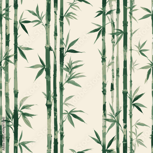 Serene Green Bamboo Forest Seamless Pattern