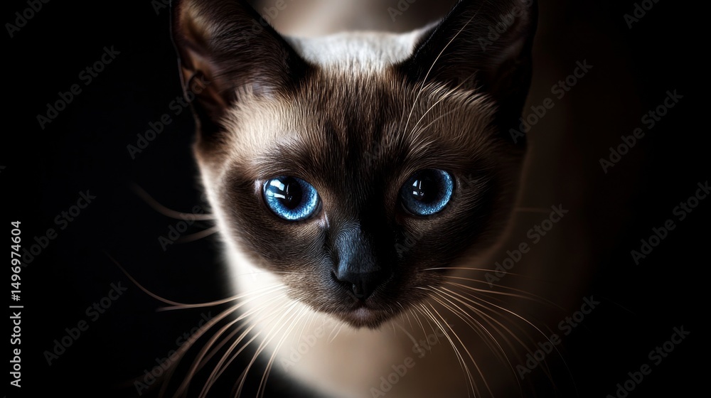 Close-Up Dramatic Photography of a Siamese Cat with Bright Eyes Close-Up Dramatic Photography of a Siamese Cat with Bright Eyes