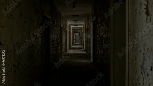 Wallpaper Mural Horror Long Abandoned Corridor with Peeling Walls and a Distant Light Inducing Dread and Isolation Torontodigital.ca