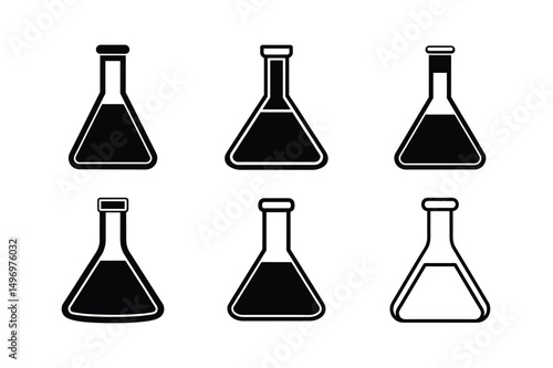 beaker and flask vector set flat icons with clean style fifteen