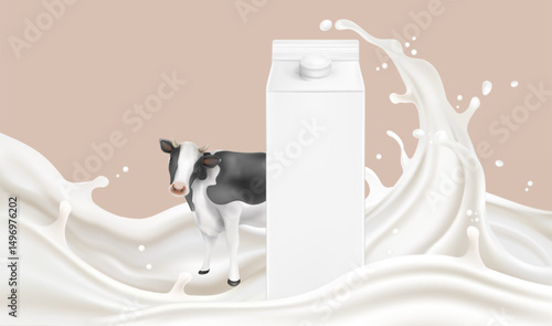 Milk liquid splashing isolated on solid color background. Realistic vector in 3D elements. Food and Drink concepts.