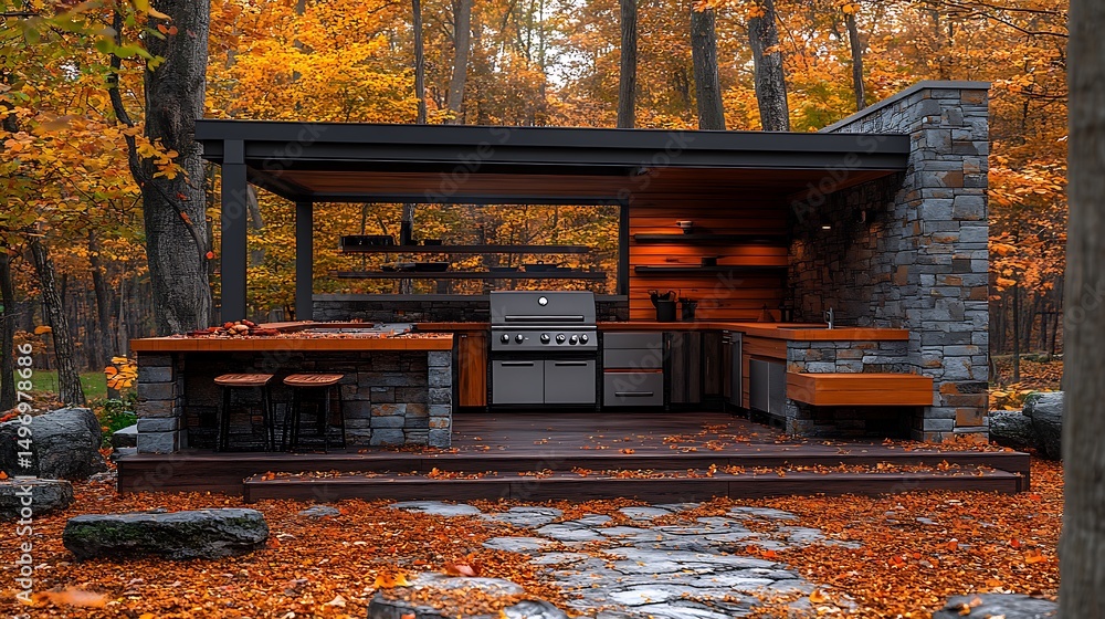 Stylish outdoor kitchen for autumn evenings high resolution picture Stylish outdoor kitchen for autumn evenings high resolution picture