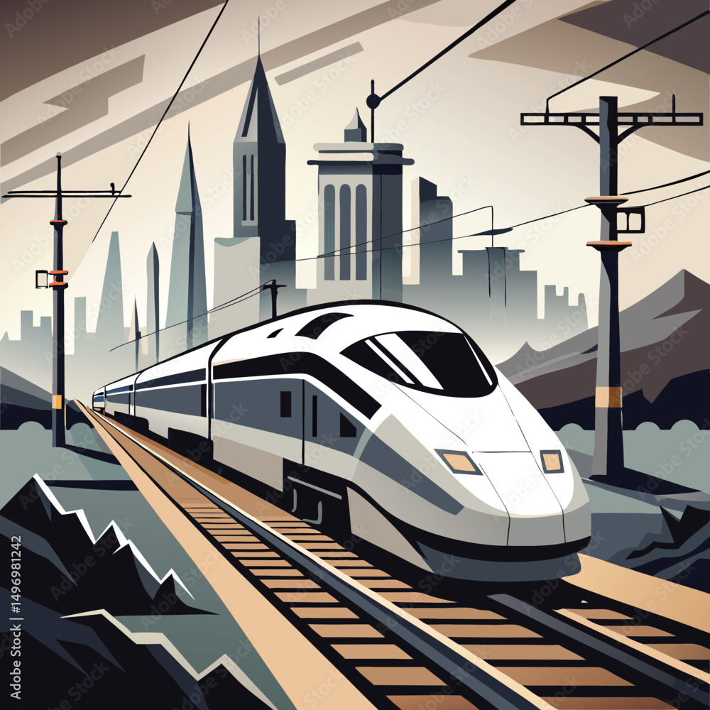 Fototapeta premium High Speed Train Modern Streamlined Locomotive Art