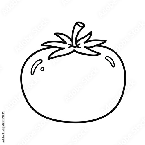 Flat Black Outline Tomato Vegetable in Doodle Cartoon for Food Ingredient Kids Drawing and Coloring Book Isolated on White Background
