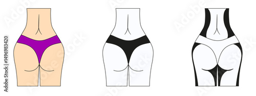 Set Brazilian Buttocks in a bikini isolated transparent background. Collection female buttocks for plastic clinic poster flyer cover print. EPS 10