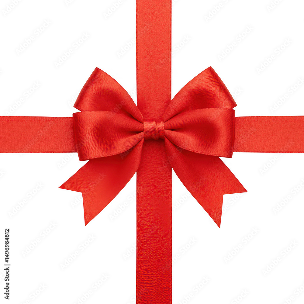 Red satin ribbon bow and cross ribbons isolated on transparent background Red satin ribbon bow and cross ribbons isolated on transparent background
