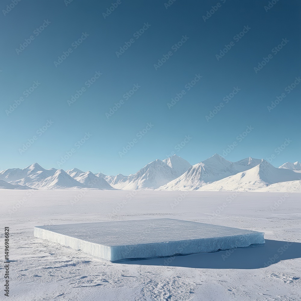 Pristine Antarctica Display Snowscape with a Large Ice Slab on Glacial Plain under a Clear Sky Pristine Antarctica Display Snowscape with a Large Ice Slab on Glacial Plain under a Clear Sky