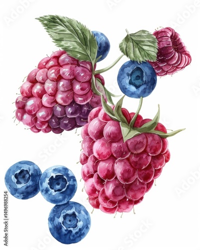 Wallpaper Mural Watercolor berries composition featuring raspberries and blueberries for art prints and cards Torontodigital.ca