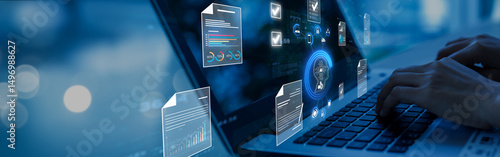Ai Futuristic Document management concept, check electronic documents on digital documents on virtual screen Document Management System and process automation to efficiently document paperless operate
