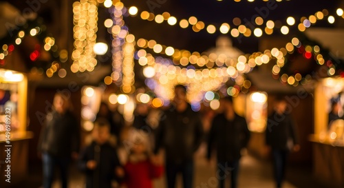 Enchanting Night Market Festive Lights and Holiday Cheer in Blurred Cityscape Photography