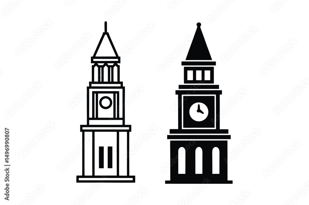 Naklejka premium Outline Clock Tower Vector Drawing