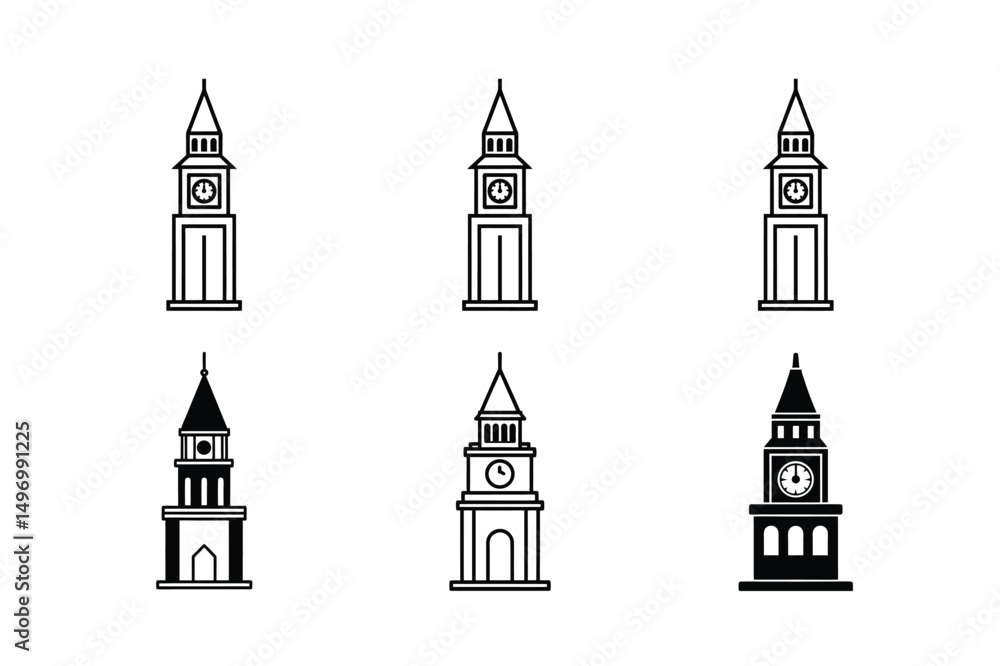 Fototapeta premium Elegant Clock Tower Architecture Clipart