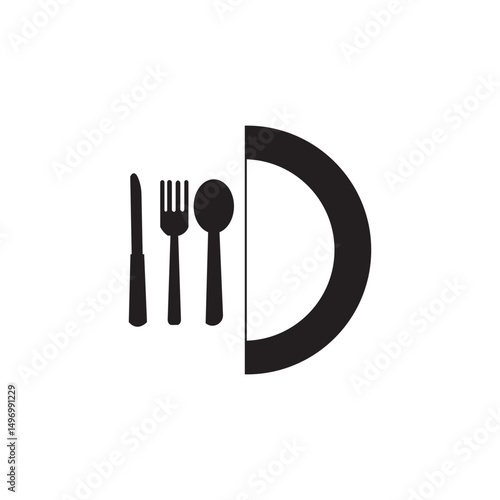 Spoon, knife, fork, palate icon set, Dining silverware Silhouette, cutlery, Vector illustration.