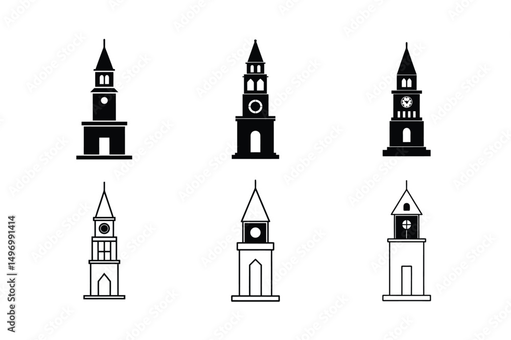 Obraz premium Minimalist Clock Tower Line Art