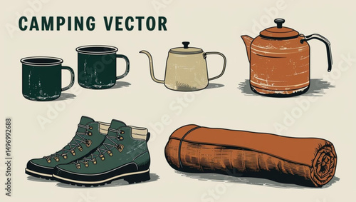 set of camping tent utensils