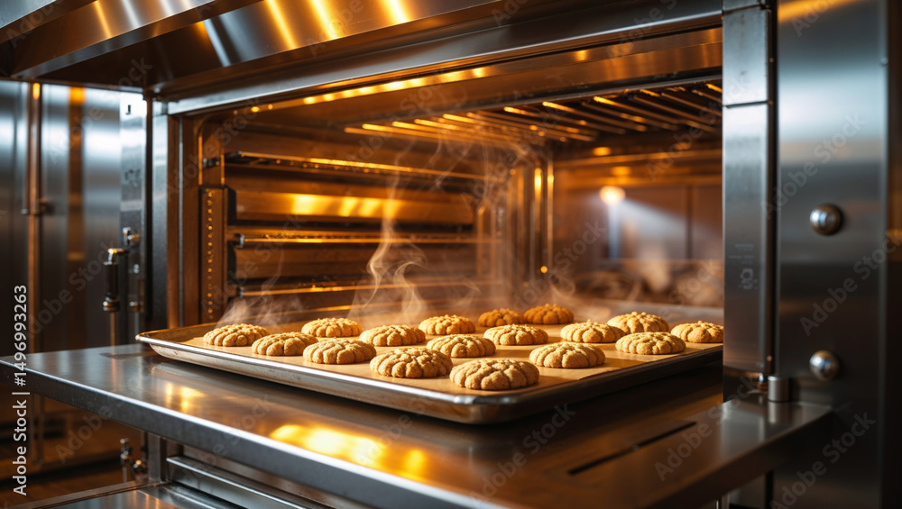 Cookies baking in a warm oven ready to be served, a perfect treat for any occasion. Cookies baking in a warm oven ready to be served, a perfect treat for any occasion.