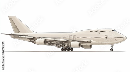 Boeing 747-8 Airplane Illustration: A Detailed Side Profile View of a Large Passenger Aircraft