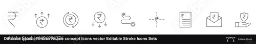 Different types of Indian Rupee concept Icons vector Editable Stroke Icons Sets