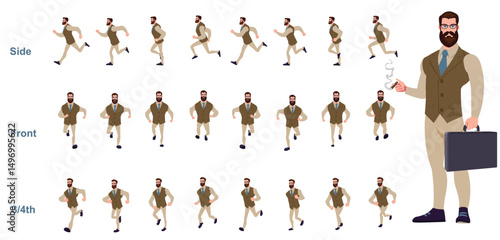 businessman running animation, run cycle animation sprite sheet, frame by frame run animation