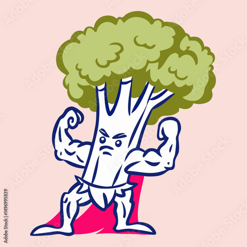 Superhero Broccoli Cartoon Illustration