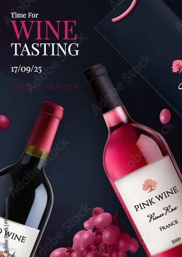 Realistic Wine Festival Background with Bottles