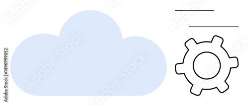 Blue cloud alongside a gearwheel conveying cloud computing, automation, storage, and technology. Ideal for tech services, cloud solutions, software integration, data management, process optimization