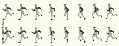 businessman running animation, run cycle animation sprite sheet, frame by frame run animation