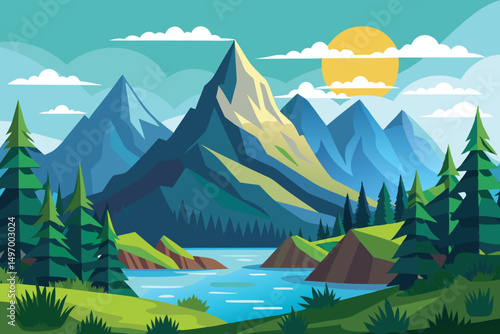summer landscape with mountains vector illustration