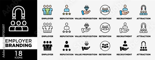EMPLOYER BRANDING icon set with various styles and colors