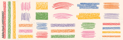 Textured colorful strokes, rectangle stripes strips scribbles collection. Chalk charcoal crayon pastel hand drawn artistic graphic elements, grungy shapes set. Rough text backgrounds boxes dividers.