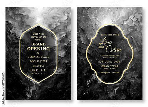 Textured wedding invitation template, business brochure template, luxury black and white flyer design, universal background, versatile vector background, creative brochure template, party invitation
