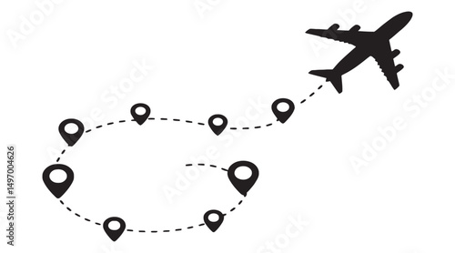 Airplane Flight Path with Location Markers