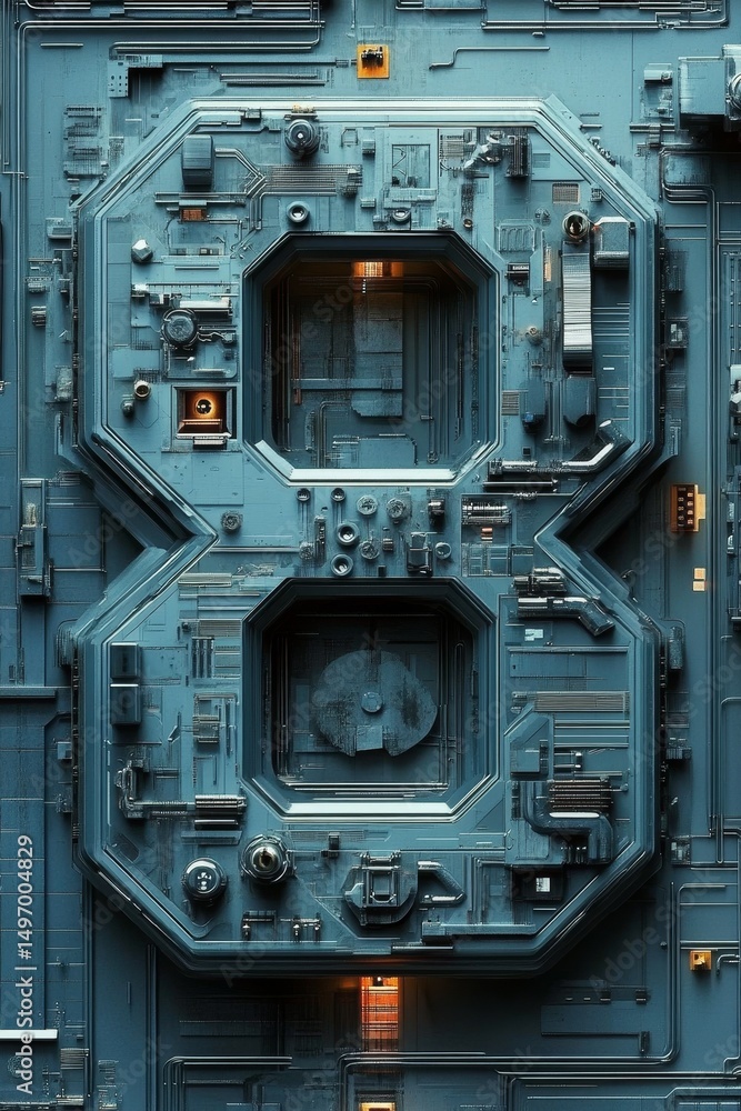 Fototapeta premium Complex Industrial Panel with Illuminated Elements