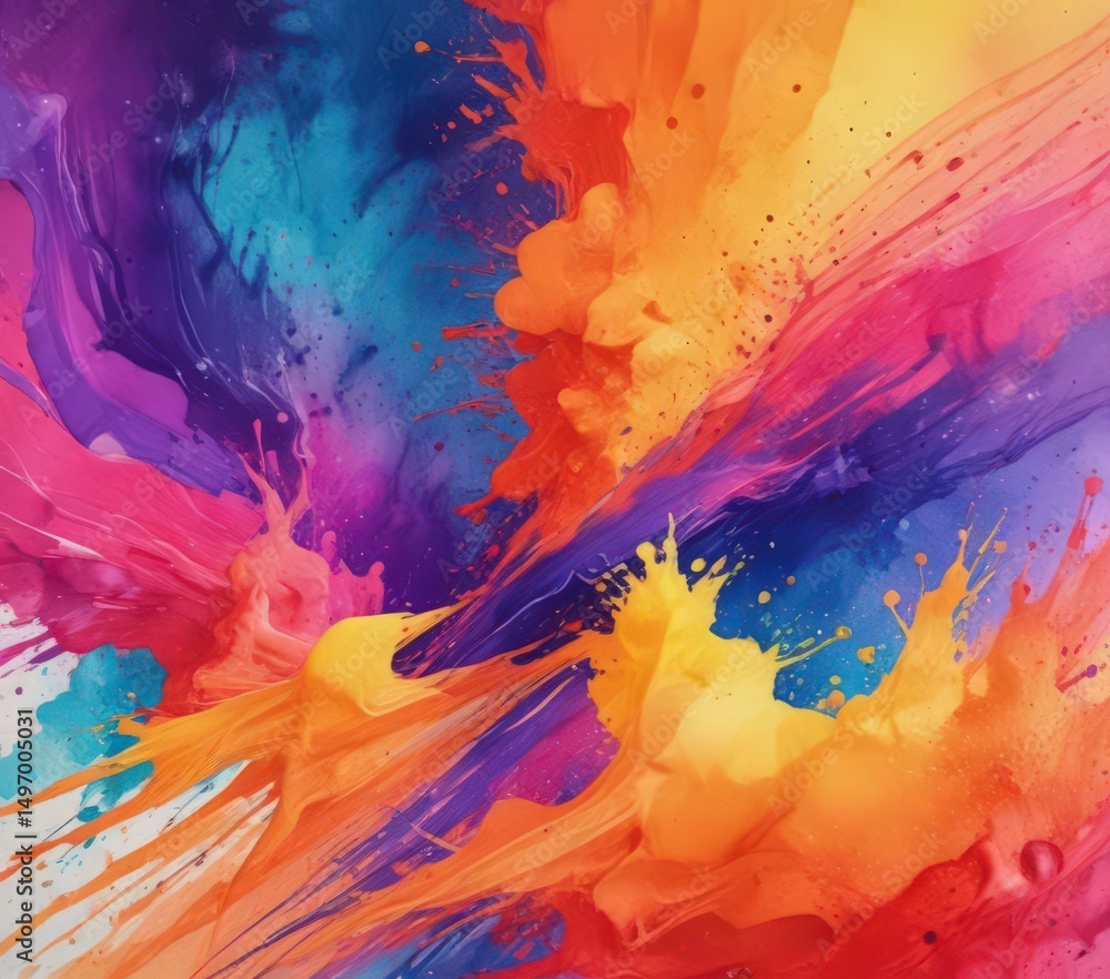 Fototapeta premium Vibrant hues blend, textured paper, abstract watercolor splash, flow, image