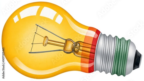 Wallpaper Mural Watercolor Lightbulb Yellow Glass Bulb with Red and Green Accents on White Torontodigital.ca