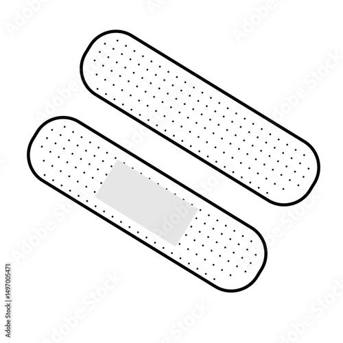 Line icon illustration of adhesive wound plaster for covering skin injuries, cross-shaped plaster, medical equipment, isolated on white background
