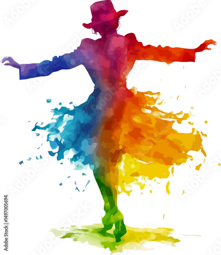 Watercolor silhouette of a male tap dancer performing an elegant tap dance routine with graceful motion - vector illustration