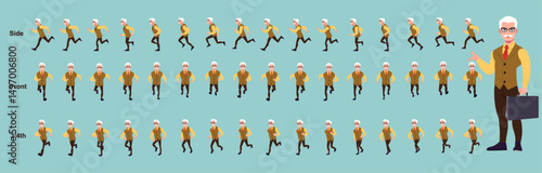 businessman running animation, run cycle animation sprite sheet, frame by frame run animation