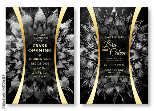 Wedding invitation template, business brochure template, luxury black and white flyer design, universal background, versatile vector background, creative brochure template, party invitation template